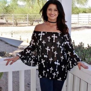 Cowgirl Hardware Western style Sheer off the shoulder Shirt || Size- medium